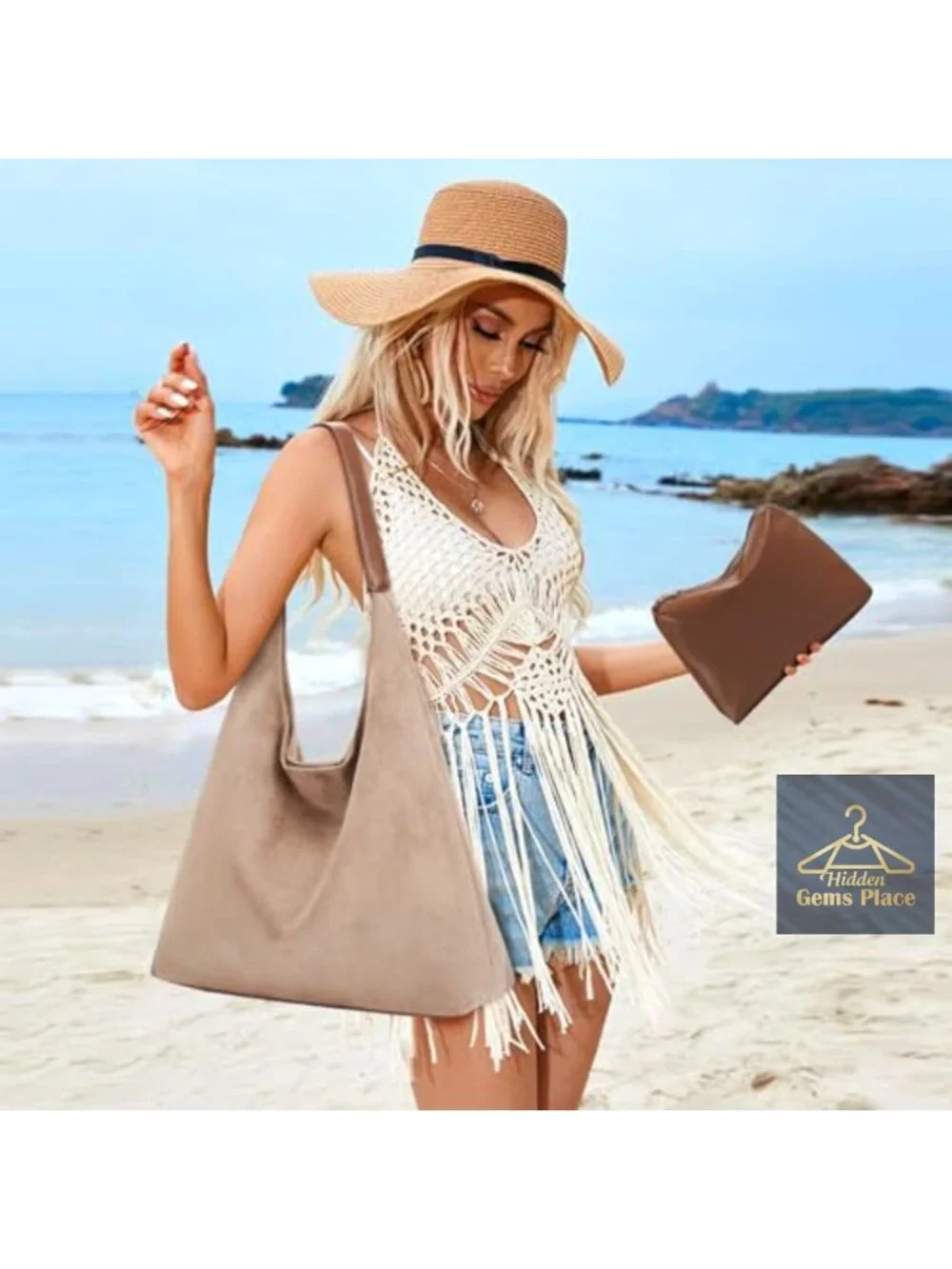 2-Piece Vegan Leather Purse Set: Slouchy Hobo Shoulder Bag & Suede Tote
